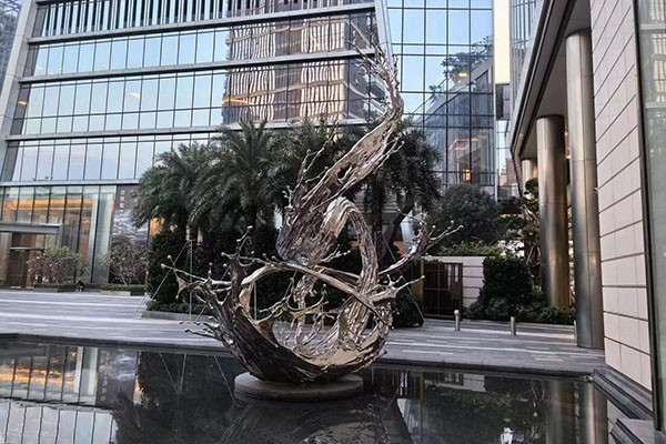 Custom Stainless Steel Abstract Wave Sculpture – Modern Water Feature for Urban Outdoor Decor